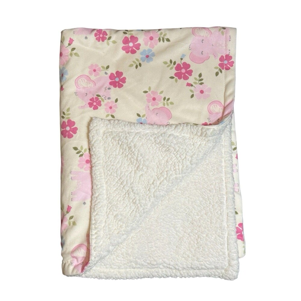 DTU Inc Baby Blanket Sherpa Elephant Pink Cream 30 x 40 Inches